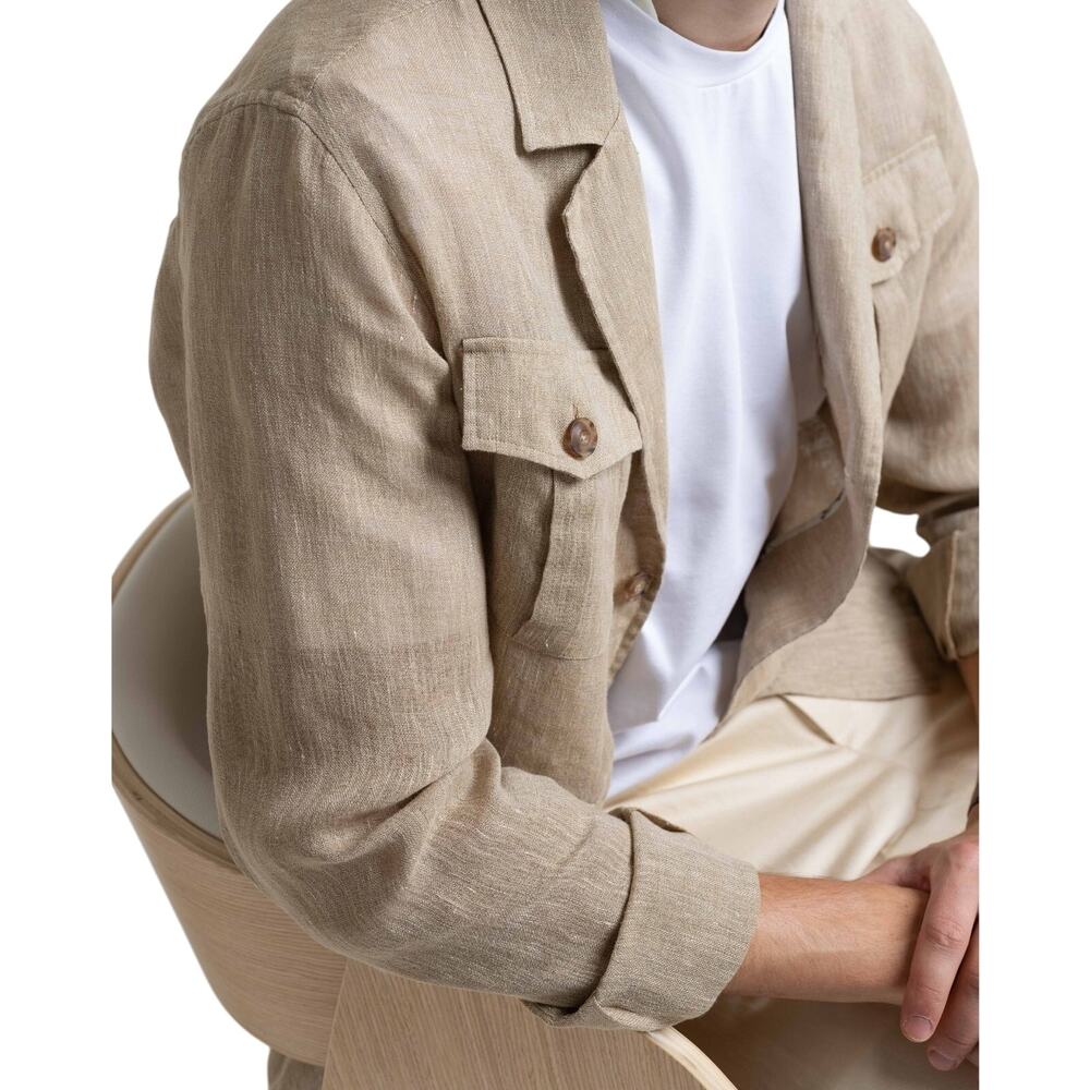 Guglielminotti Linen Shirt Button Front Long Sleeve Pockets Utility Lighweight M